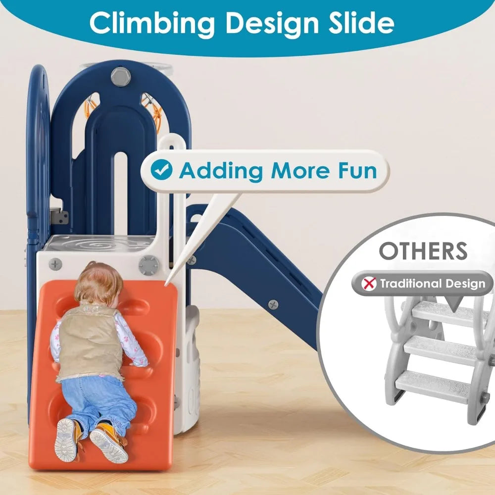 4 in 1 Toddler Slide, Slide with Basketball Hoop and Ball, Indoor Outdoor