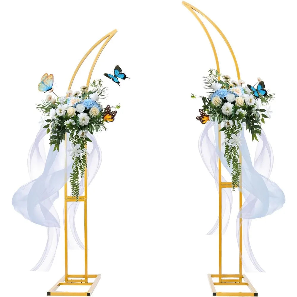 Set of 2 Curved Large Gold Metal Wedding Arch Backdrop Stand for  Party, Balloon Arch Stand