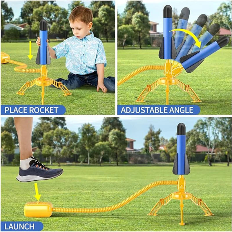 Kids' Rocket Launcher, 12 Foam Rockets, Launching Over 100 Ft, Outdoor Toy,