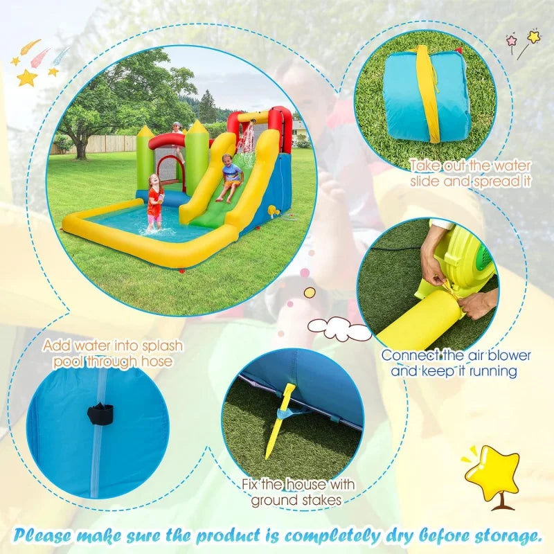 Inflatable Water Slide, Bounce House Combo for Kids Outdoor Fun