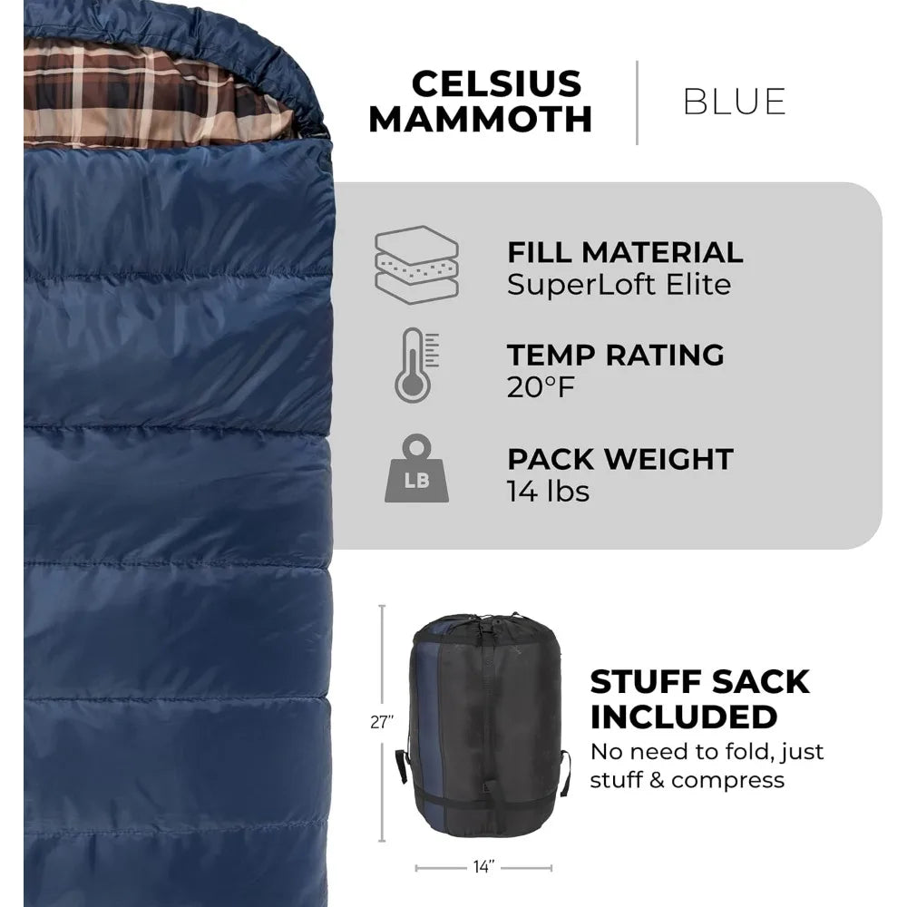 Mammoth, 20 Degree and 0 Degree Sleeping Bags, Double Bag, A Warm Bag t