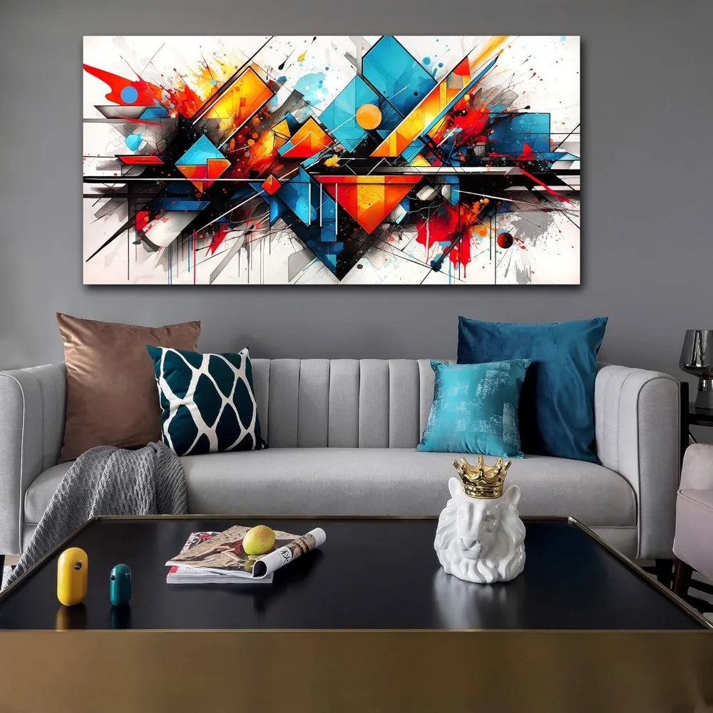 Colored wall art, used for large-sized living rooms - Abstract canvas art -