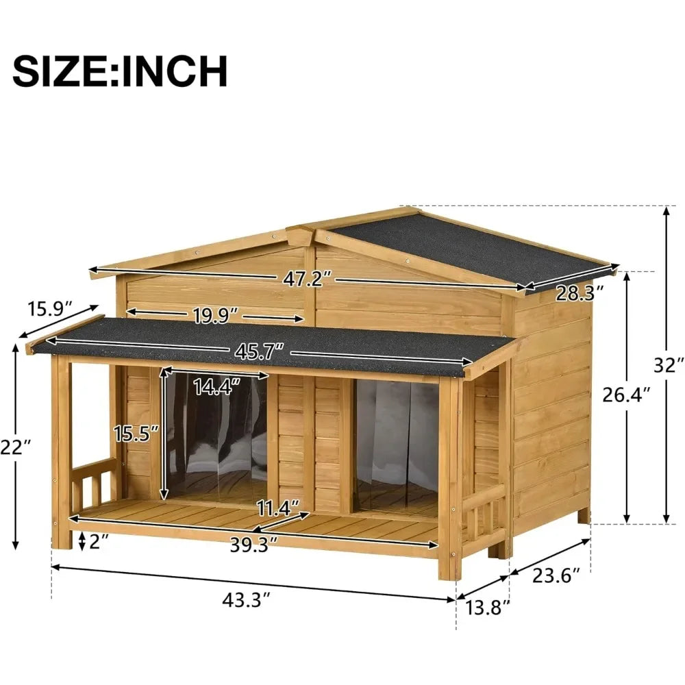 47" Outdoor Wooden Dog House with Porch,