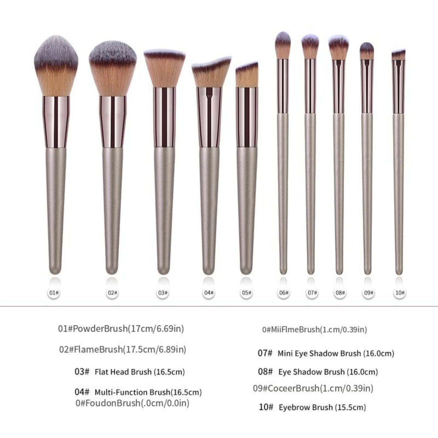 Gold Color 10-Piece Makeup Brush Set