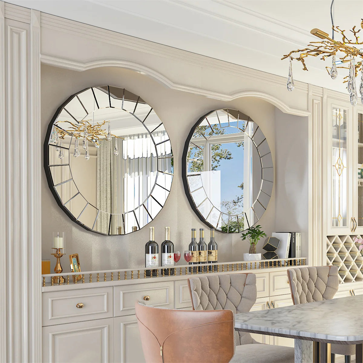 31.5" Cricle Large Round Decorative Mirrors for Wall Decor  for Bedroom, Bathroom, Living Room