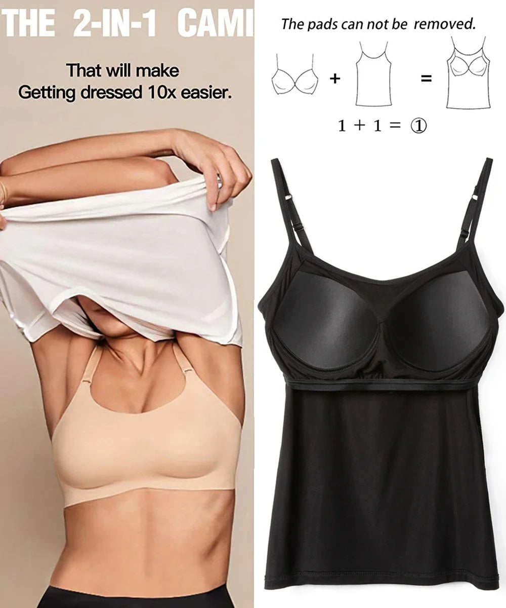 Women's Cotton Camisole with Bra Adjustable i Strap Tank Top Cami Tanks 2/3 Packs