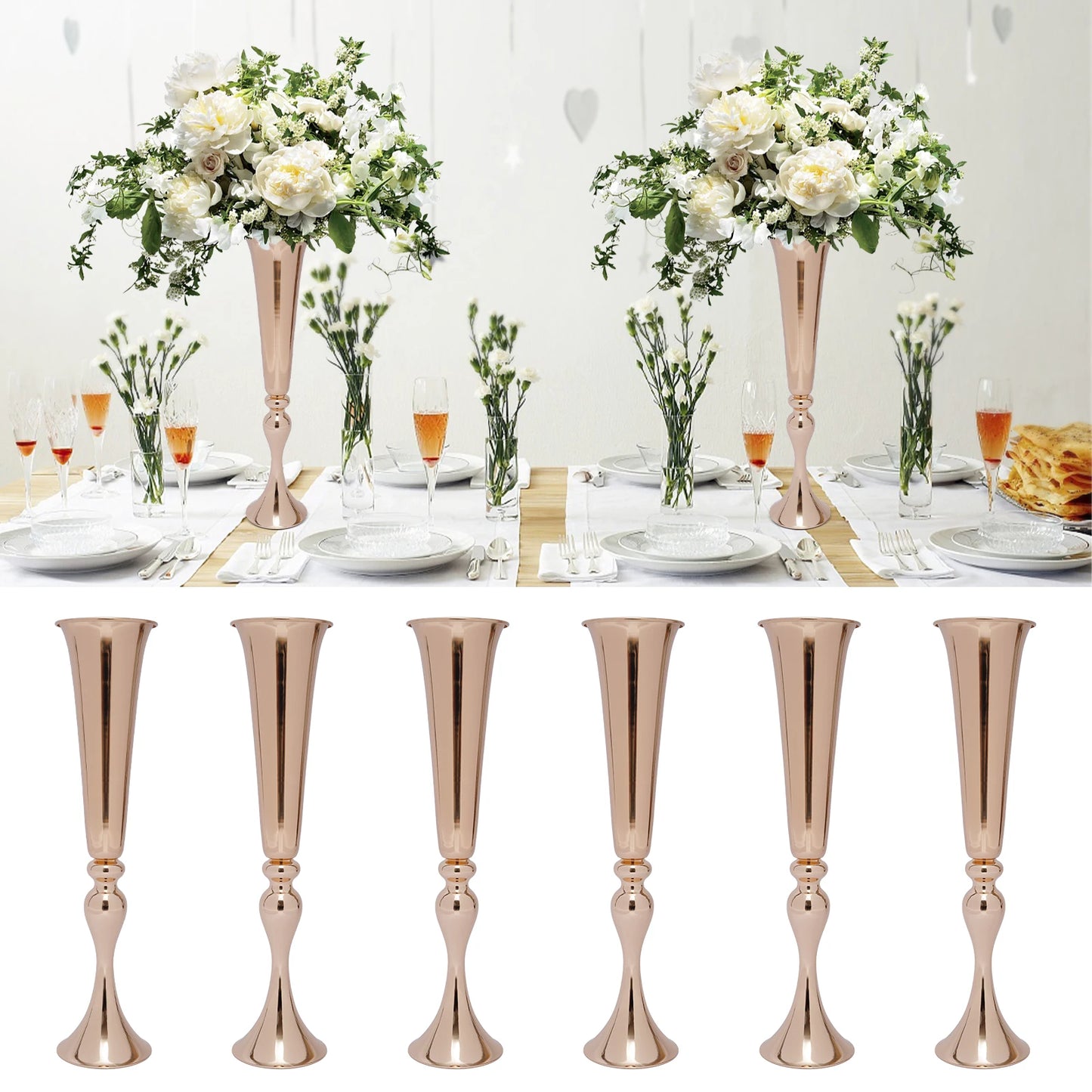 6Pcs Metal Vases Desktop Metal Large and Tall Vases Flower Holder Gold Metal