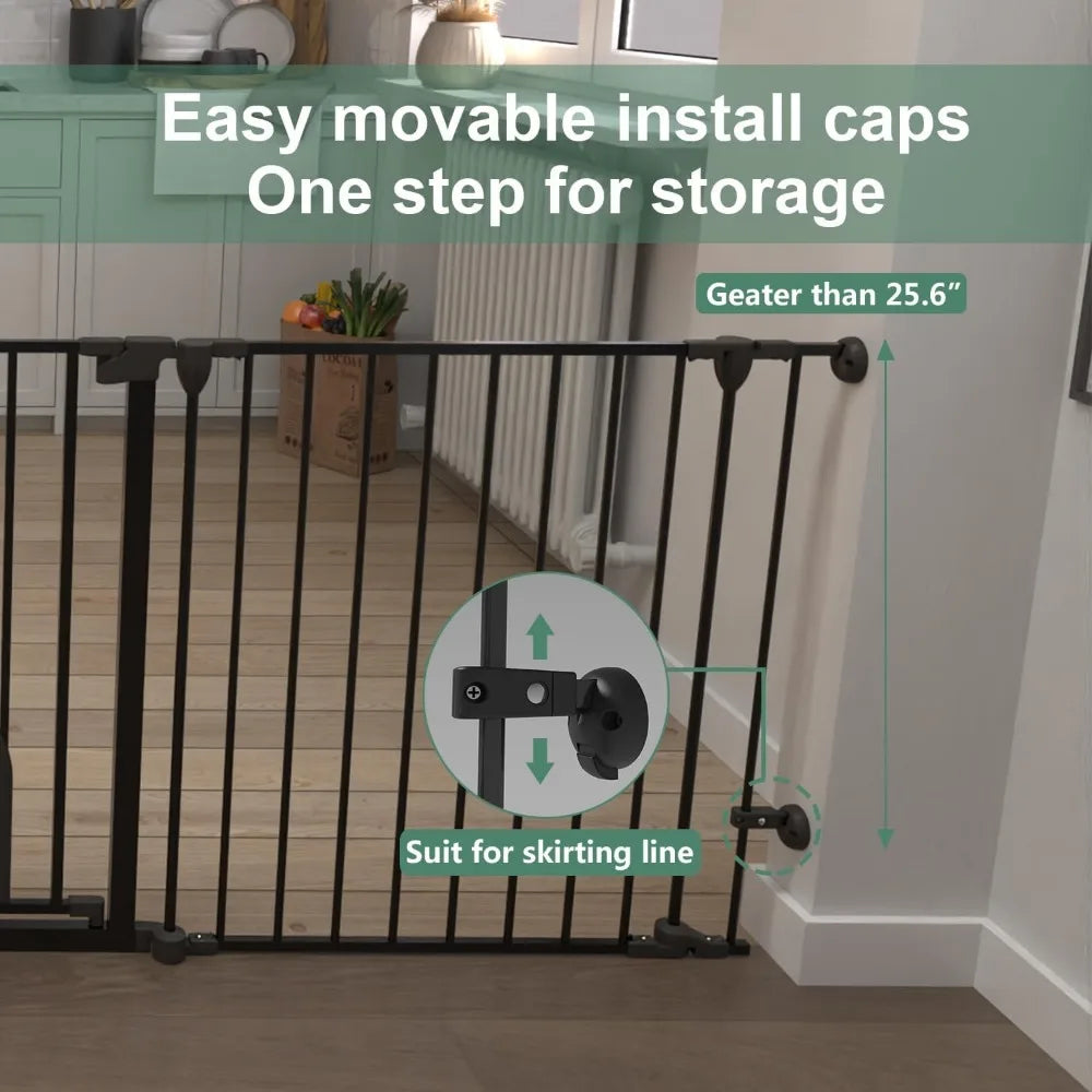 Extra Wide Baby Gate with Cat Door, Foldable Dog Gate for House Stairs