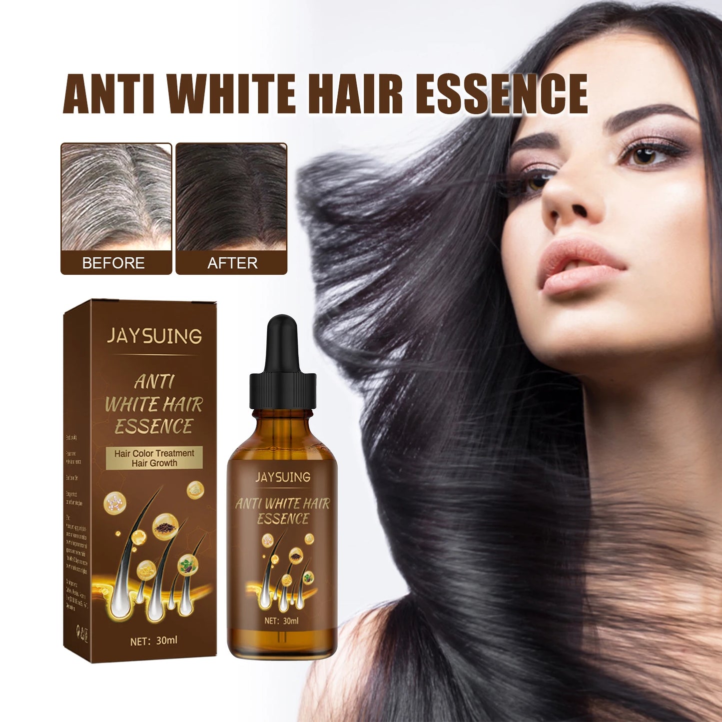 Jaysuing Anti-White Hair Essence Oil For Healthy Regrowing Hair Repairs Damaged Hair,Promotes Strong Growth Hair Care Serum