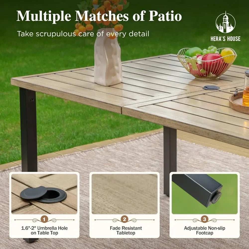 Outdoor Dining Table for6,6Person Wood-Like Metal Steel