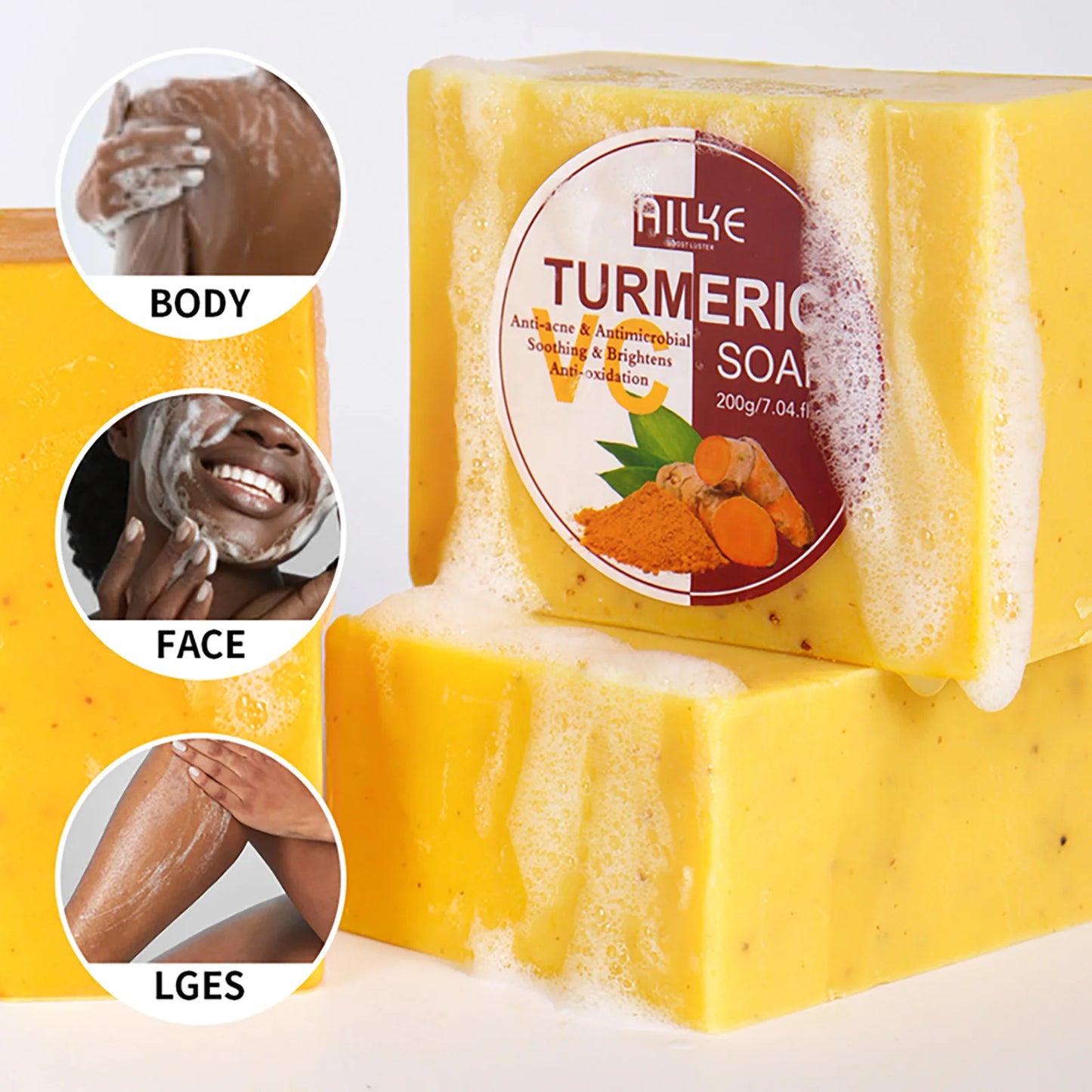 Organic Turmeric Soap, Clean Stain, Radiant Skin, Soothing Brighten, Smooth, Natural Soft Skin Bar, 200g/ 7.04. oz