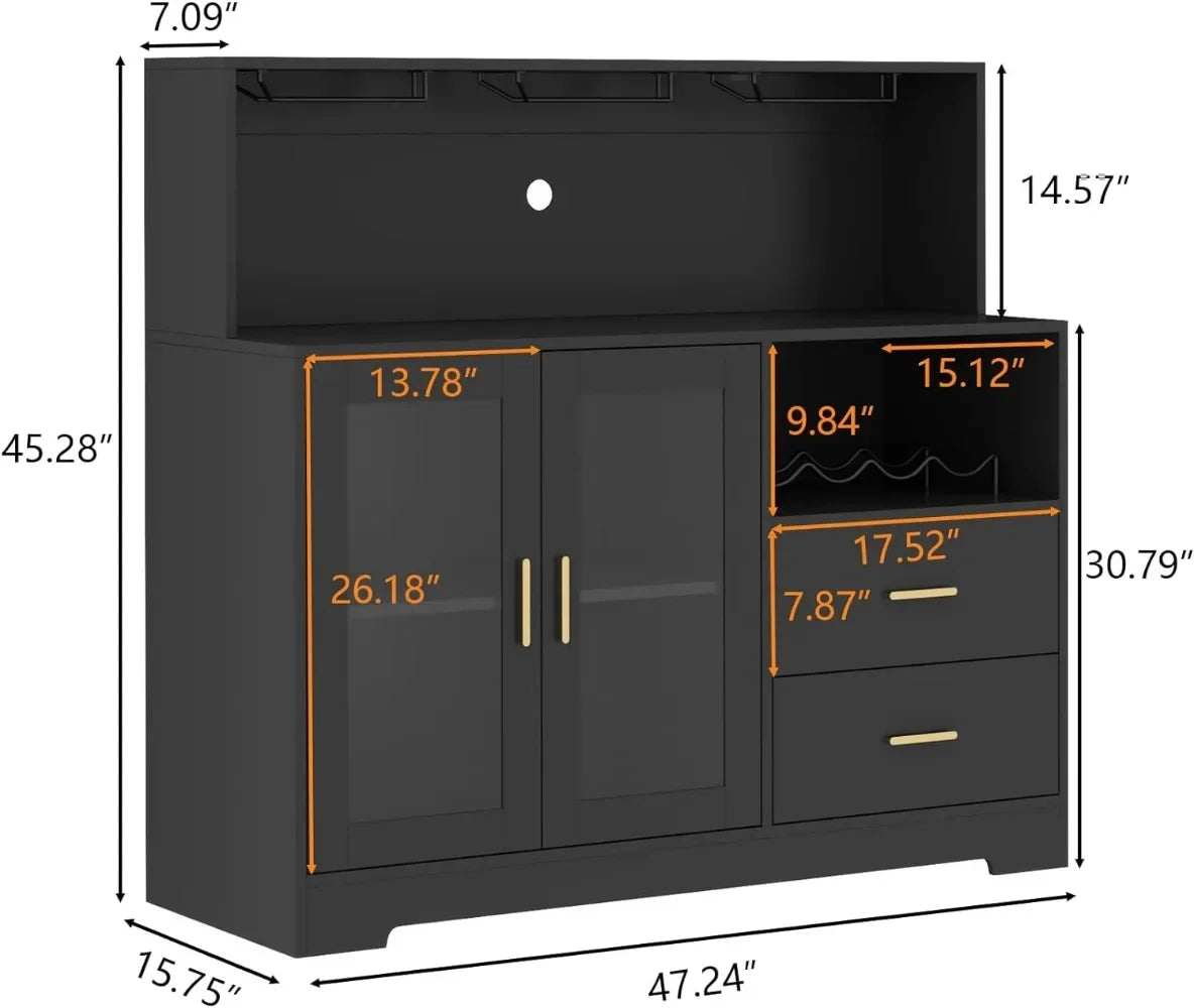 Wine Bar Cabinet with LED Light,  Glass Rack, Modern Liquor Cabinet for Living Room Dining Room