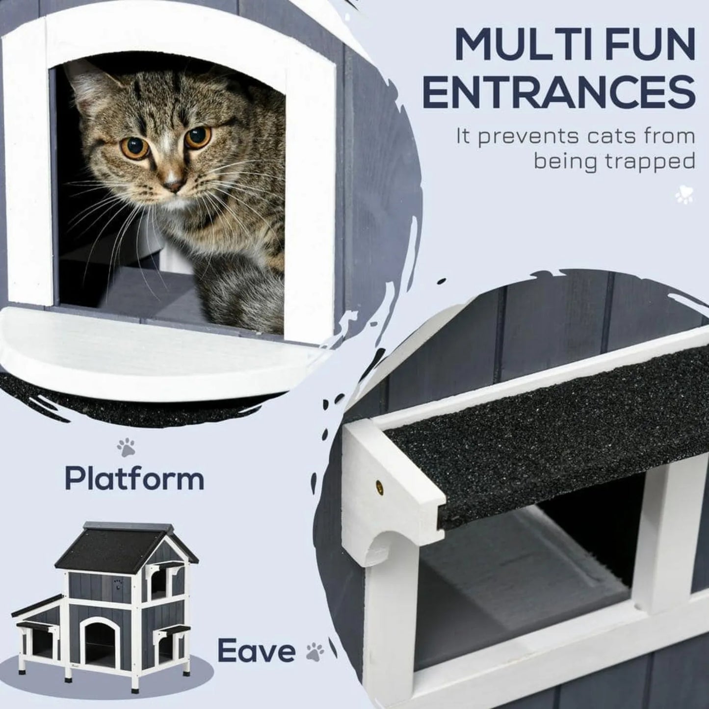 Outdoor Cat House with Weather-resistant Roof & Garden Bed,