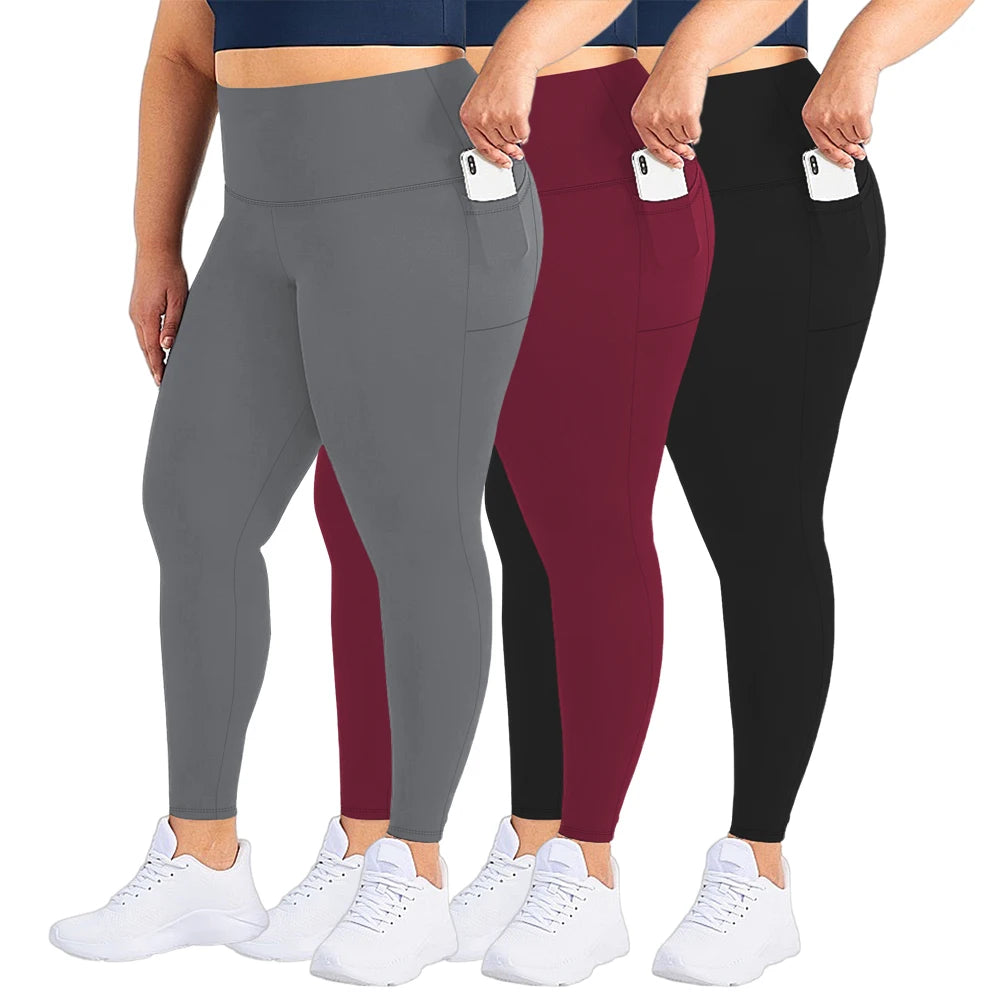 3 Pack Plus Size Leggings With Pockets For Women High Waisted