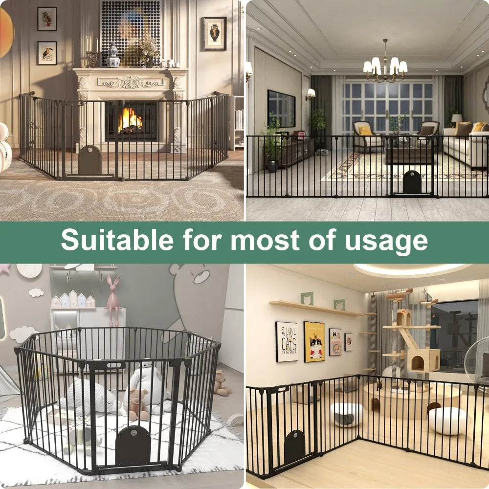 Extra Wide Baby Gate with Cat Door, Foldable Dog Gate for House Stairs