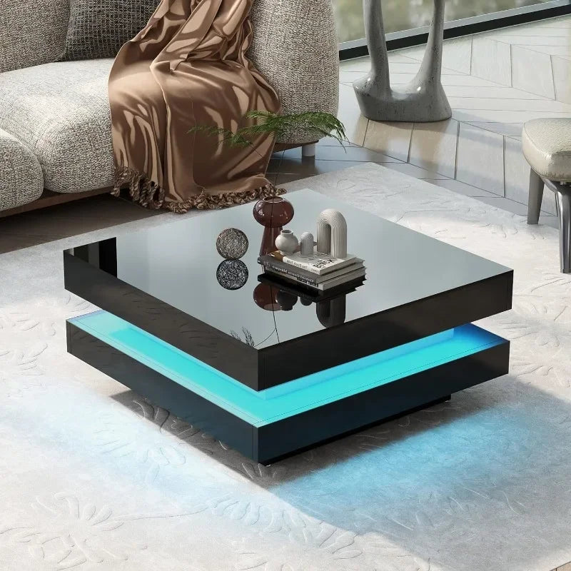 LED Coffee Table for Living Room, Exquisite 2-Tier Centerpiece, Enhancing  with 16-Color Plug-in