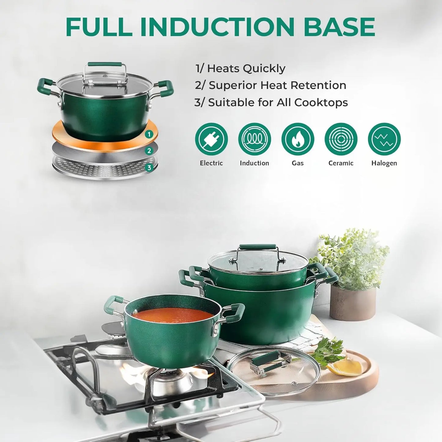 Granitestone Stackable Pot Set, 6 Piece for Cooking Nonstick,