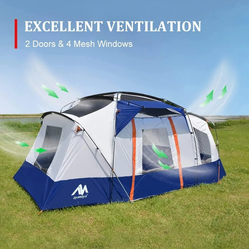 10 Person Tent - Waterproof Multi Room Large Family Camping Tents