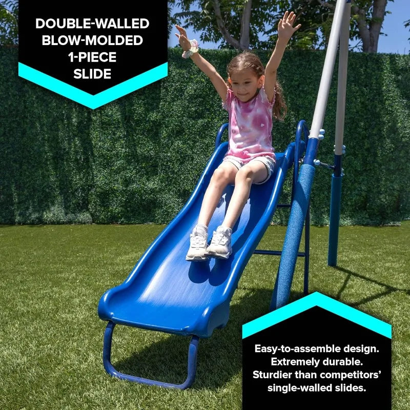 Swing Set - Outdoor Heavy-Duty Metal Playset for Kids with Slide