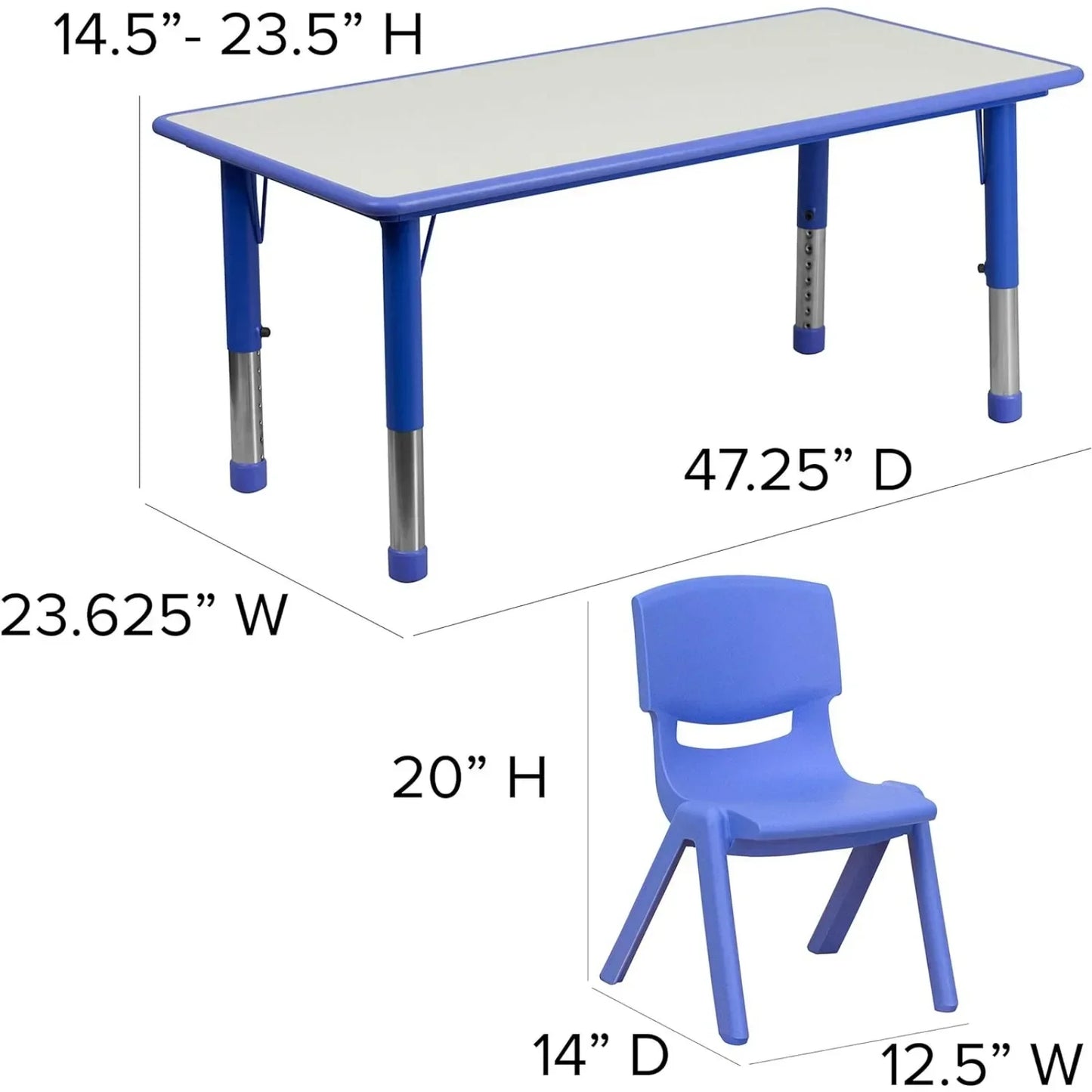 Furniture Emmy Adjustable Classroom Activity Table with 6 Stackable Chairs,