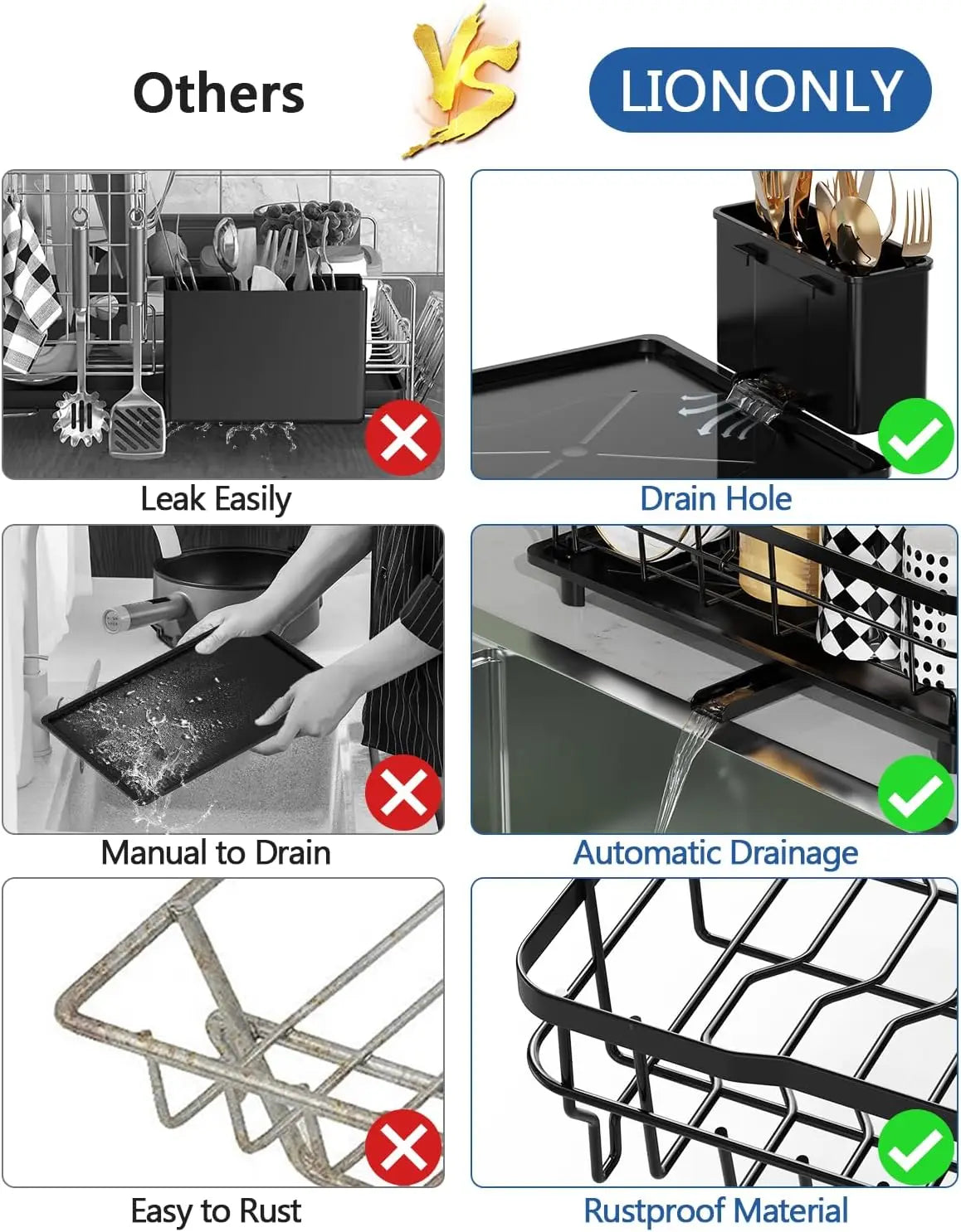 2 Tier Dish Drying Rack Multifunctional Dish Rack for Kitchen Counter Stainless Steel