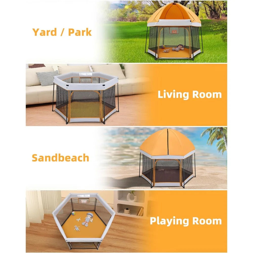 Portable Playpen with Canopy and Mattress Outdoor and Indoor 54"