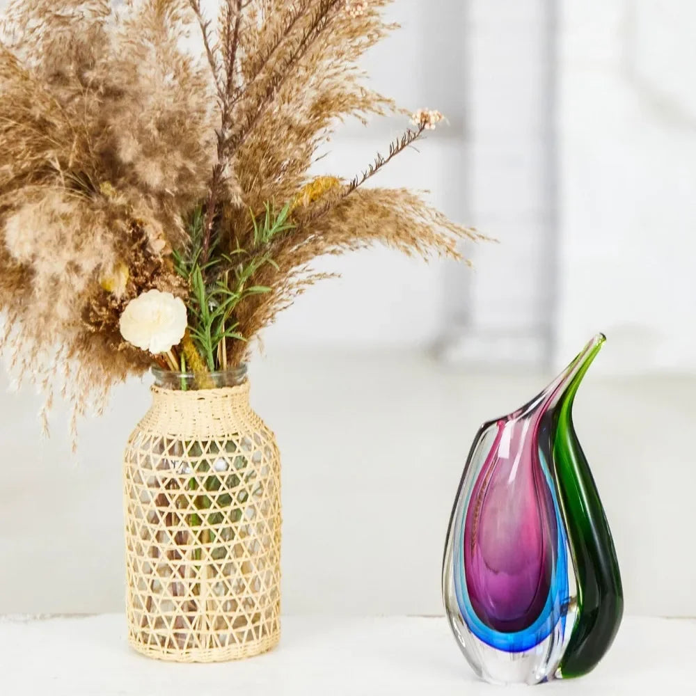 Hand-blown Multi-color Teardrop Art Glass Vase for Centert