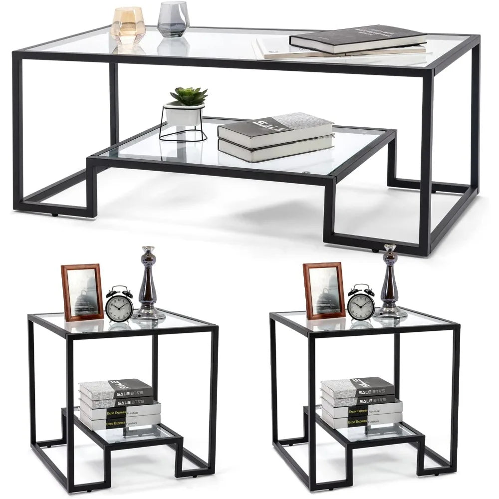 Glass Piece Table Set, Includes Coffee Table and End Tables