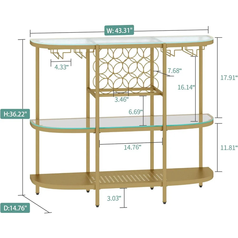 Wine Rack Table with Glass Holders, 3-Tier Liquor Bar Table,  Coffee Bar Table for Living Room Kitchen