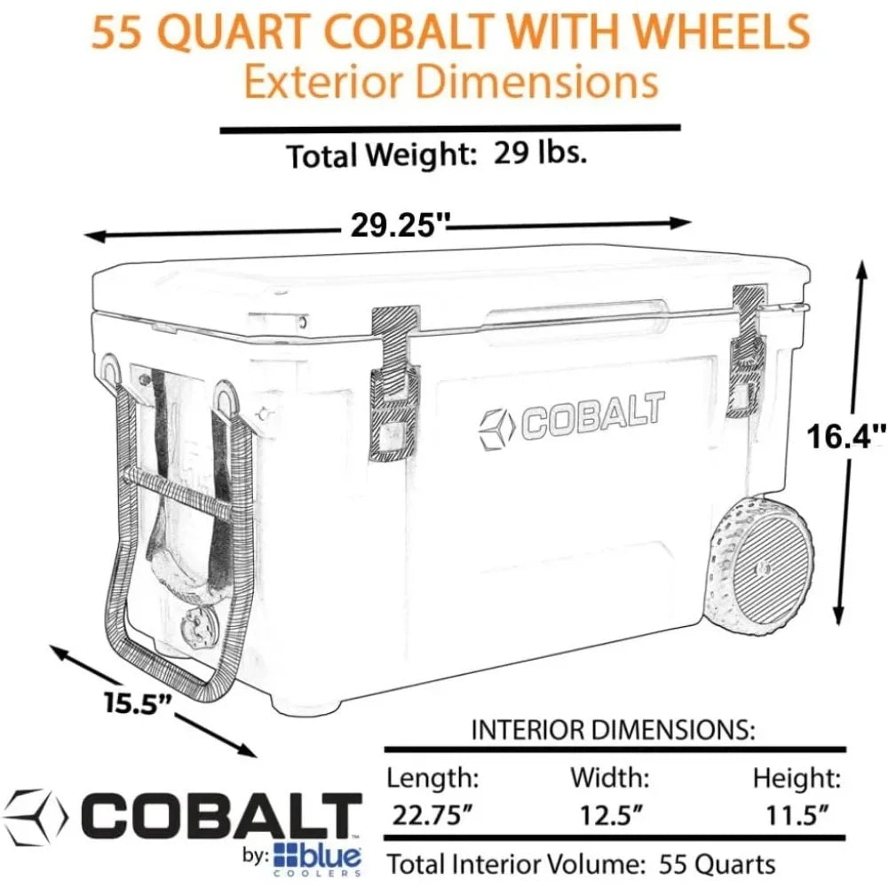 Cooler, 55 Quart Roto Molded Super , Large Ice Chest Holds Ice Up To 5 Days,