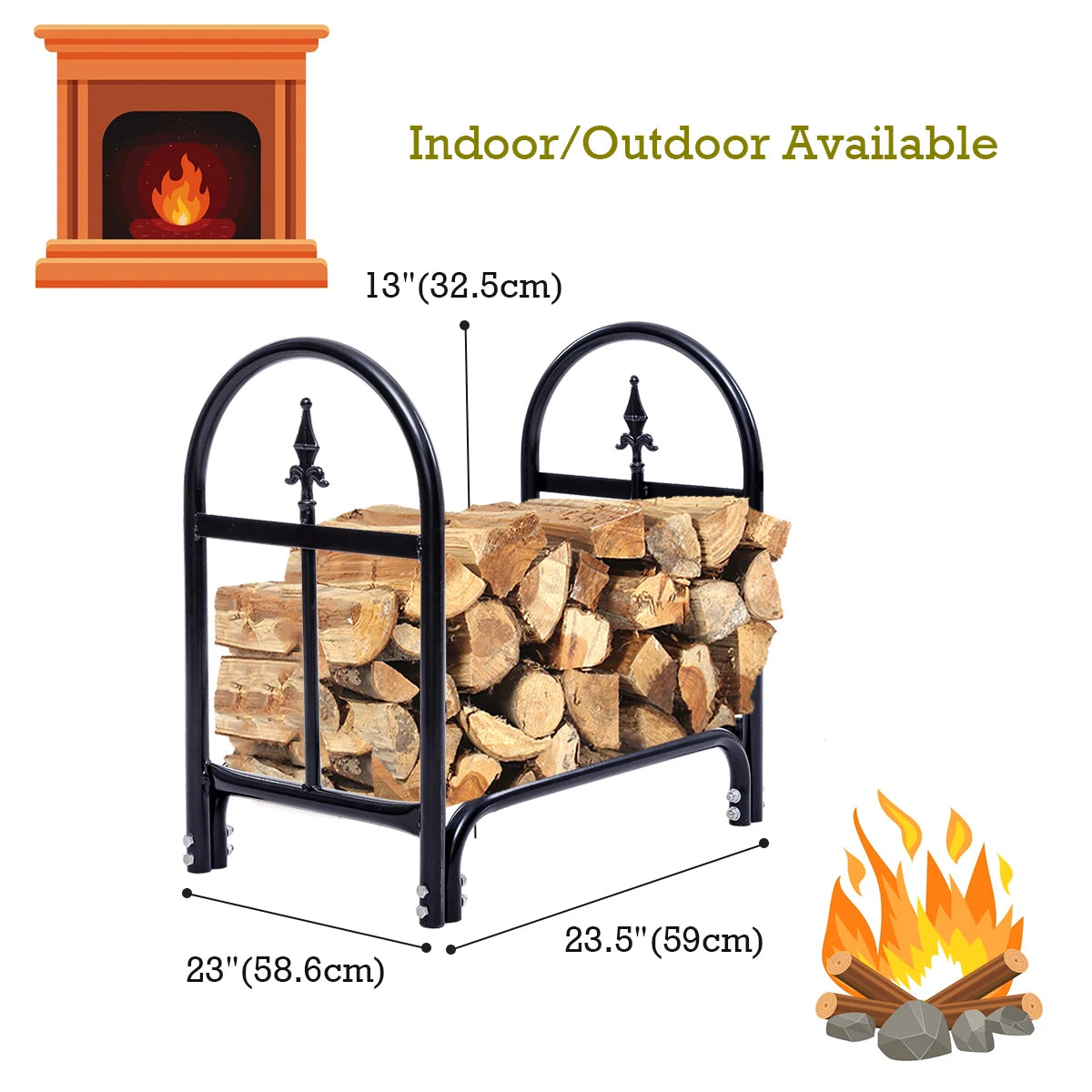 2 Feet Outdoor Heavy Duty Steel Firewood Log Rack Wood Storage