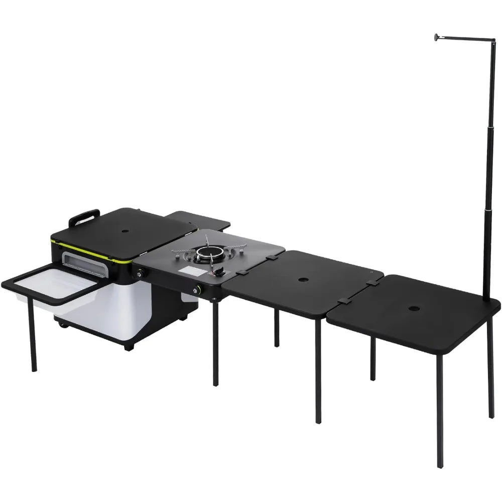 Camping table, outdoor cooking station multifunctional integrated box with wheels and windproof stove portable folding table