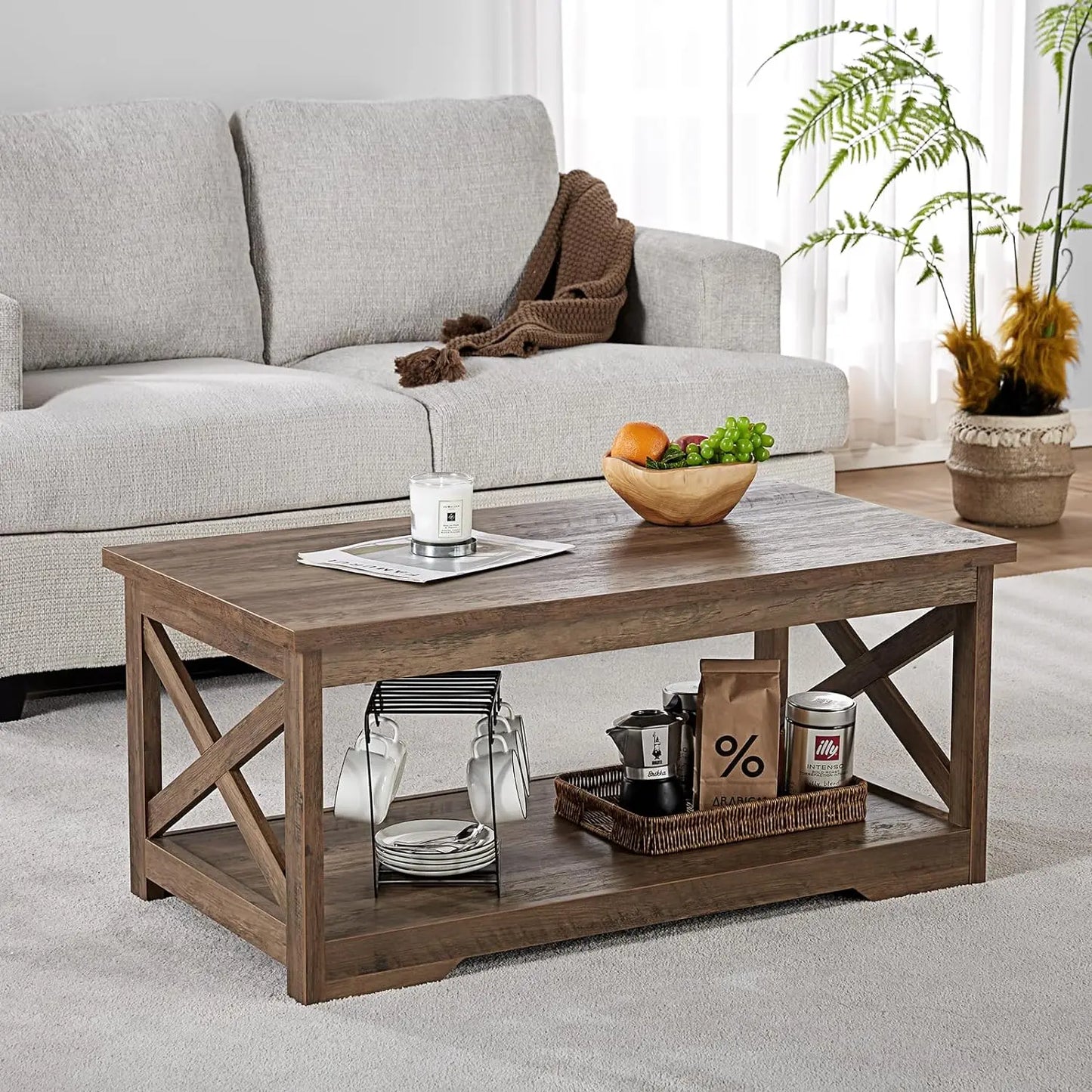 3-Piece Table Set Includes Coffee Table& Two End Tables, Side Table with Charging Station