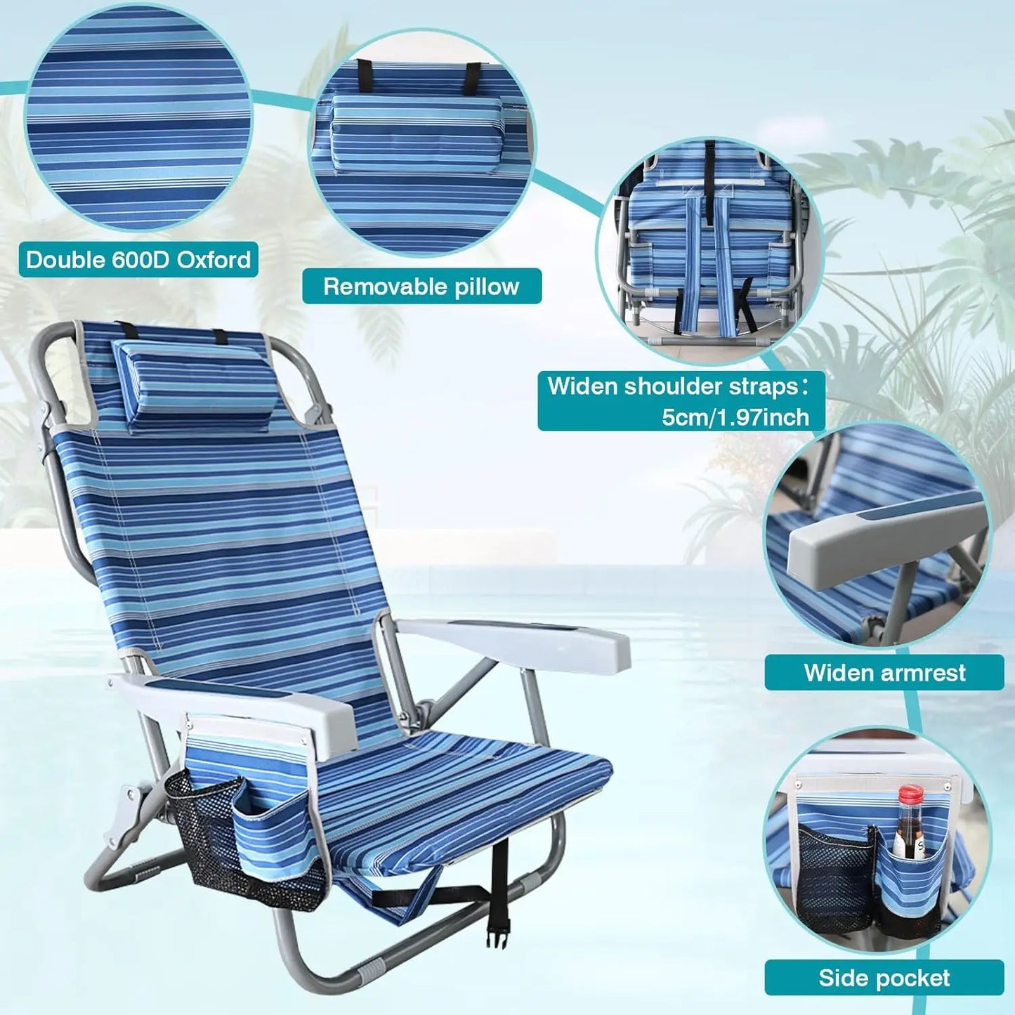 Folding Beach Chairs Set of 2 for Adults Heavy Duty 350Ibs with Camping Table