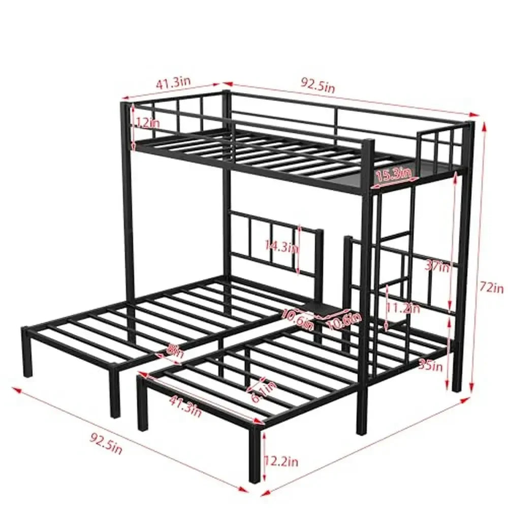 Metal Triple Bunk Beds Kids Teens Space Saver Three Beds