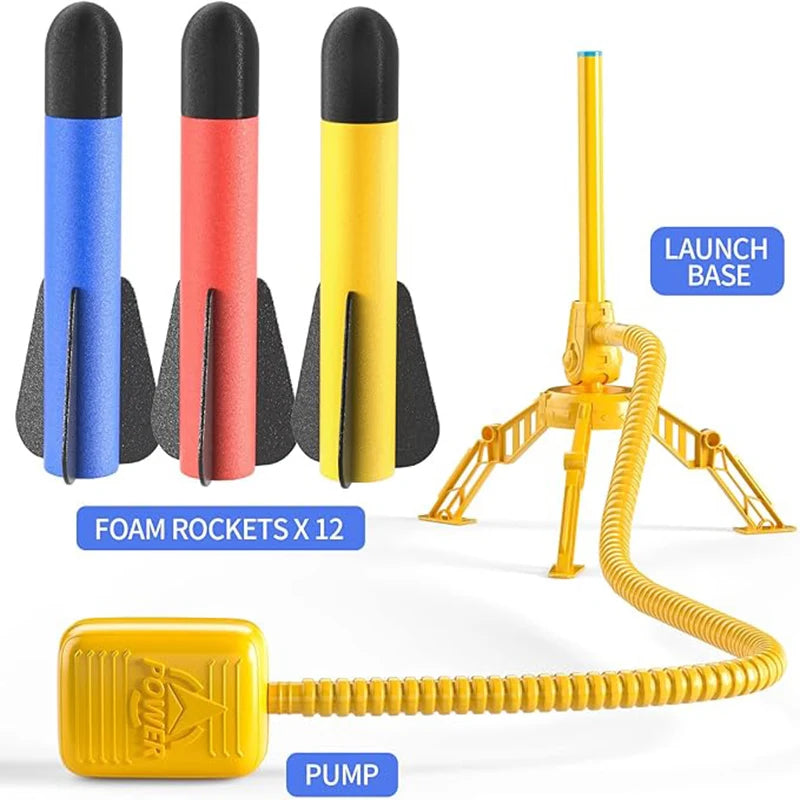 Kids' Rocket Launcher, 12 Foam Rockets, Launching Over 100 Ft, Outdoor Toy,