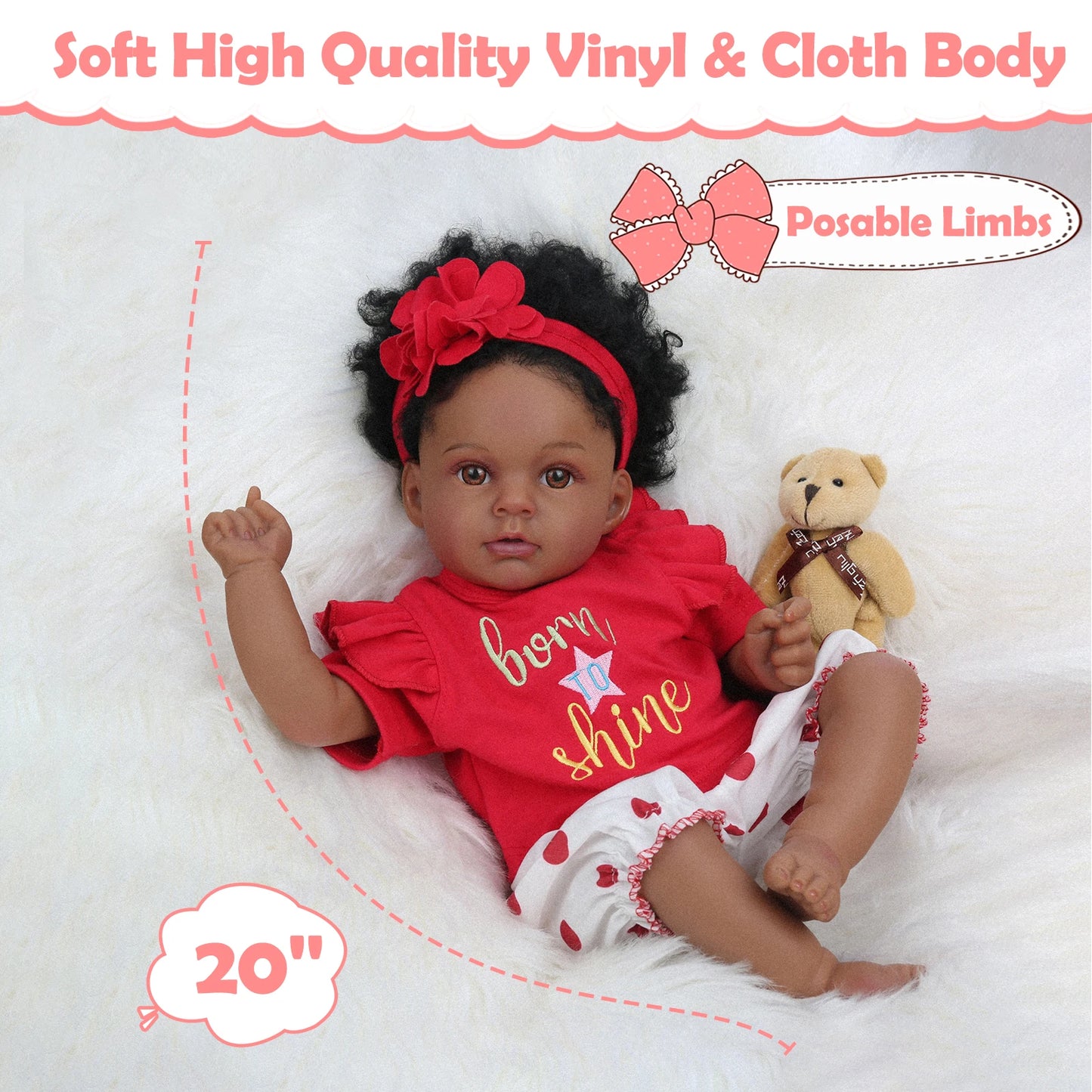 Reborn Baby Dolls Black Girl, 20 Inch Realistic Newborn Baby Dolls