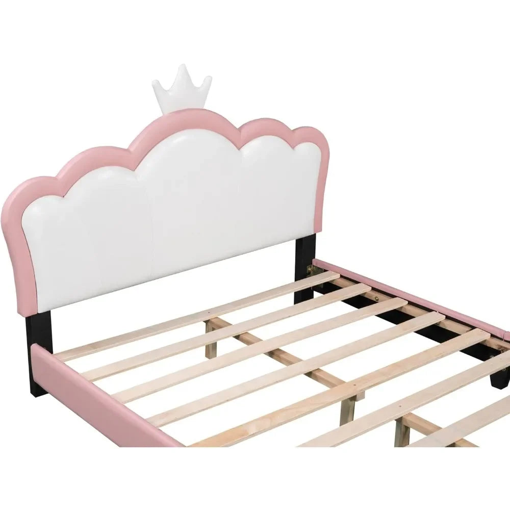 Bed frame, children's soft cushion day frame headboard, wooden princess low floor bed, easy to assemble,