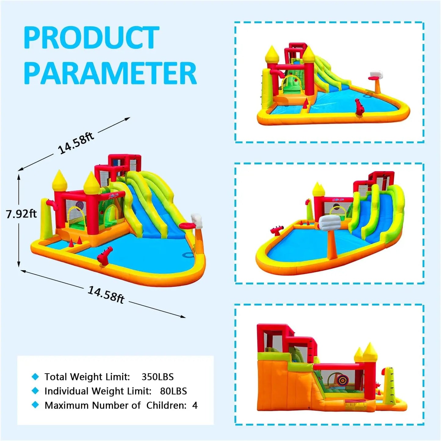 Inflatable Pool Slide Pop Dive Prak with Blowers Splash Pool