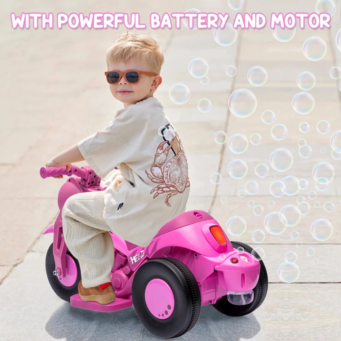 Kids Ride on, 6V Battery Powered Electric Motorcycle 1.9 MPH Speed w/LED Headlights, Music, Pedal, Forward/Reserve,