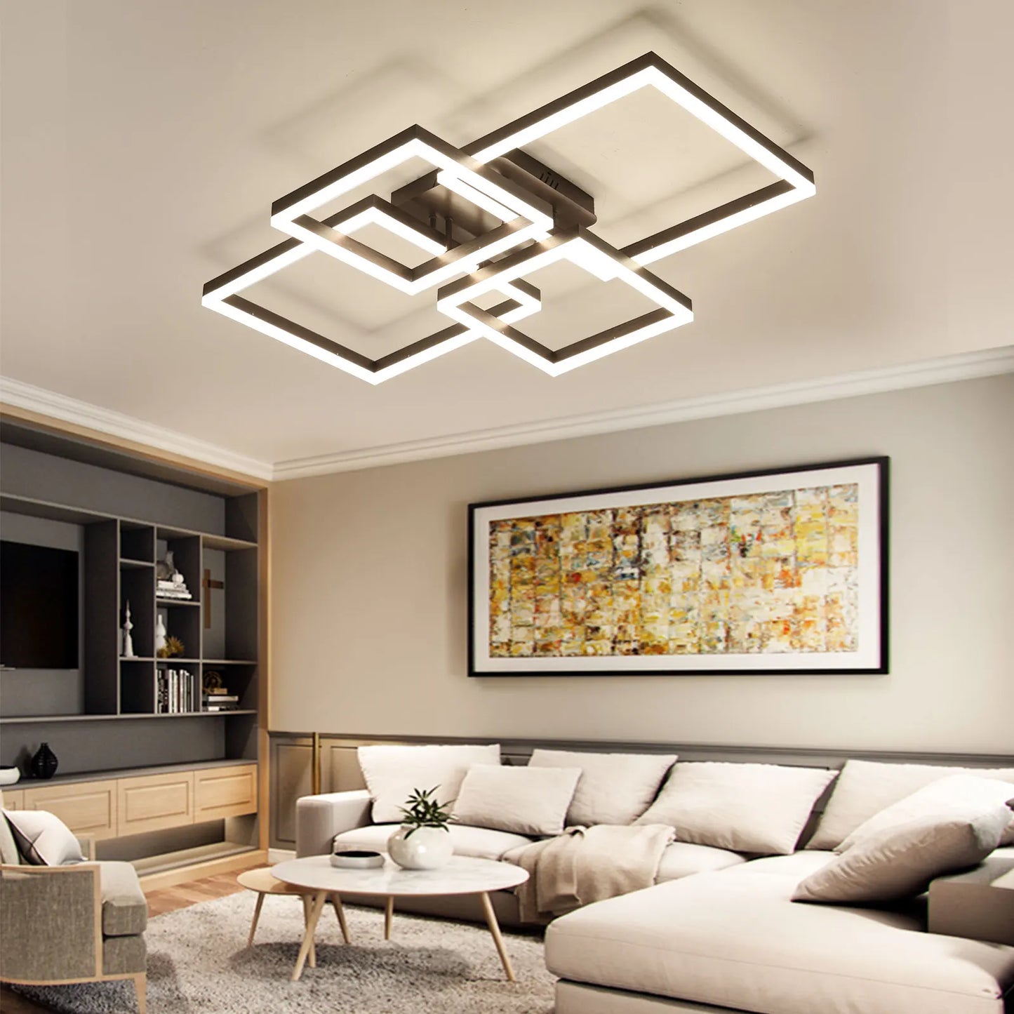 Dimmable Ceiling Light 4 Squares Modern LED Ceiling Lamp with Remote Control