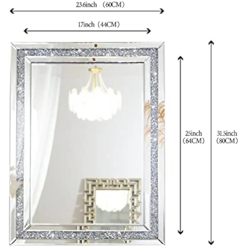 32 x 24 Inches Decorative Crystal Mirrors for Wall Decor, Living Room, Dinning Room Silver