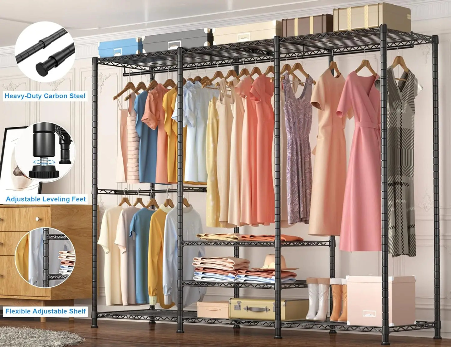 4 Tiers Freestanding Heavy-Duty Closet Organizer and Storage System