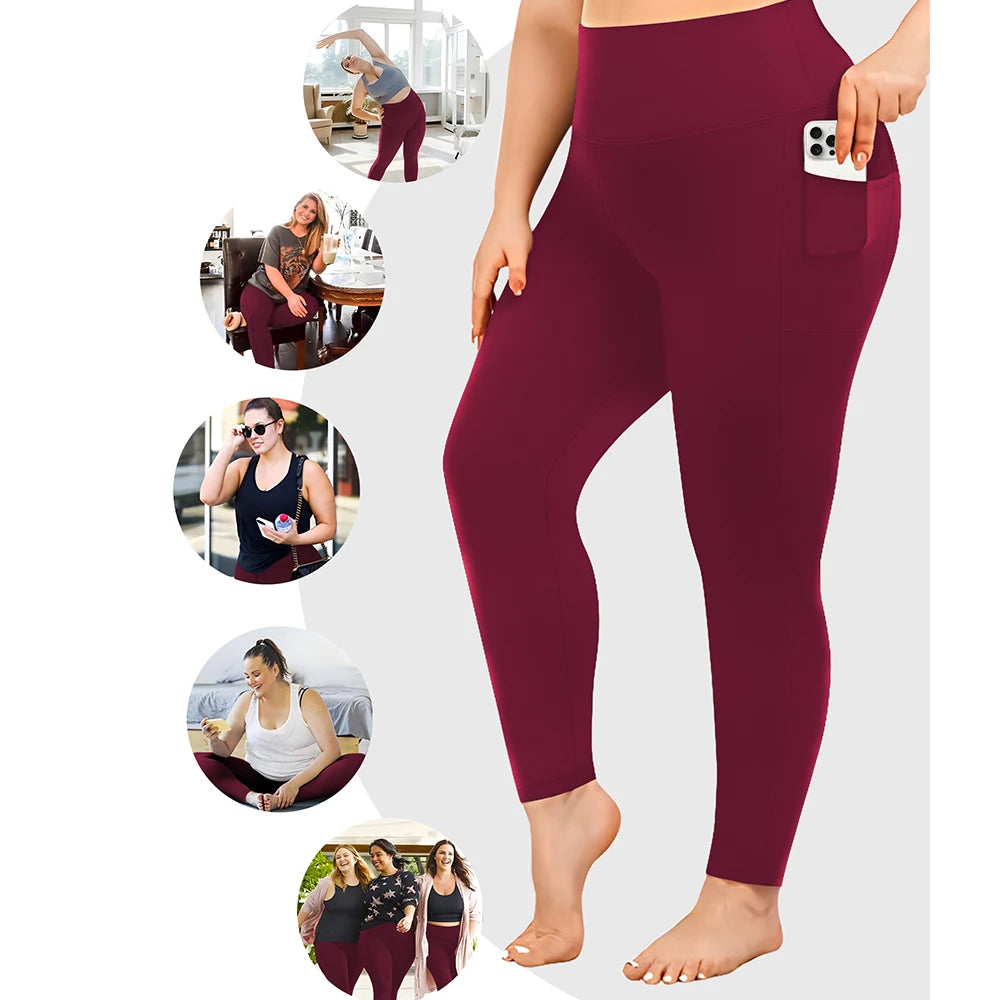 3 Pack Plus Size Leggings With Pockets For Women High Waisted