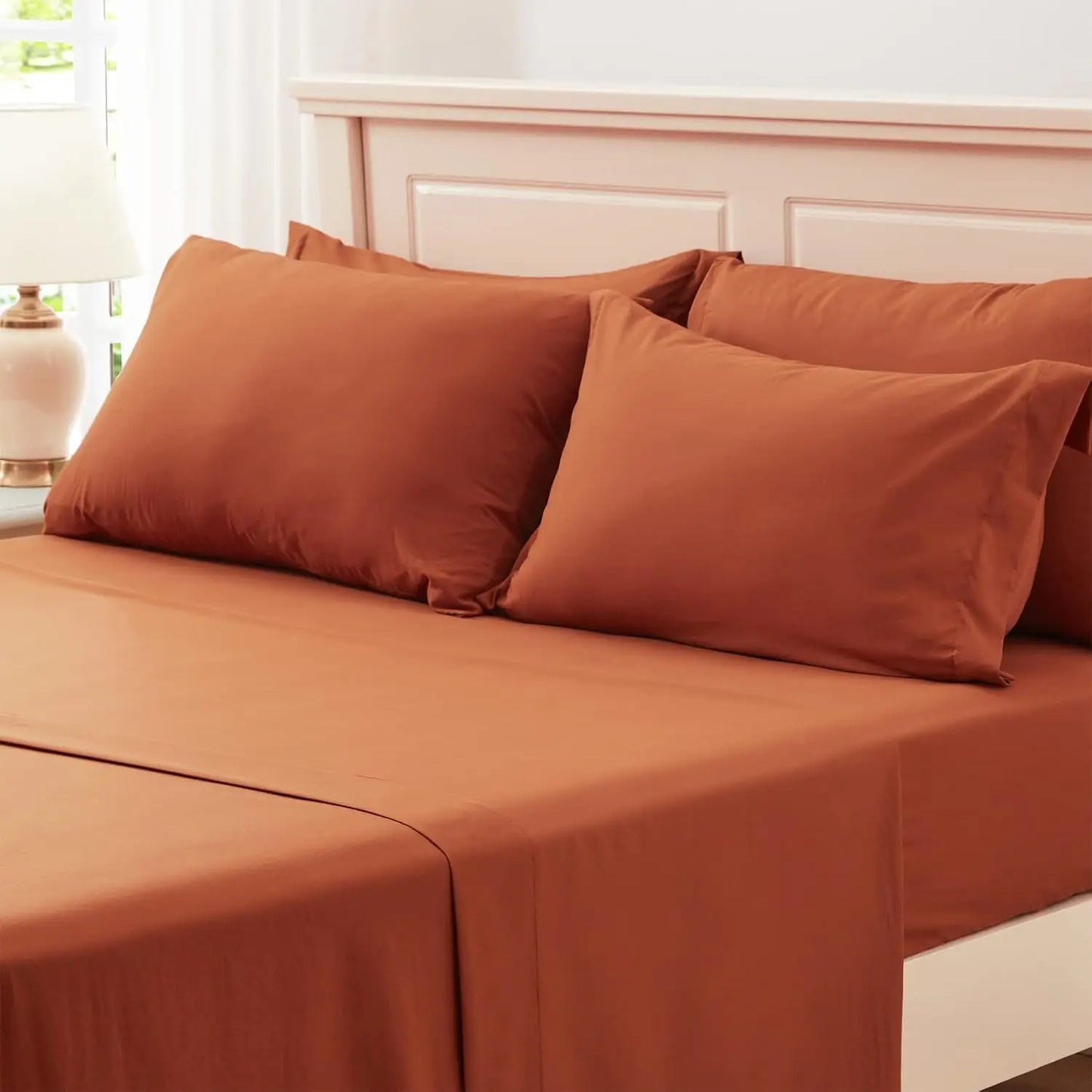 Queen Comforter Set 7 Piece, Burnt Orange Bed in a Bag with Sheets, All Season Sets