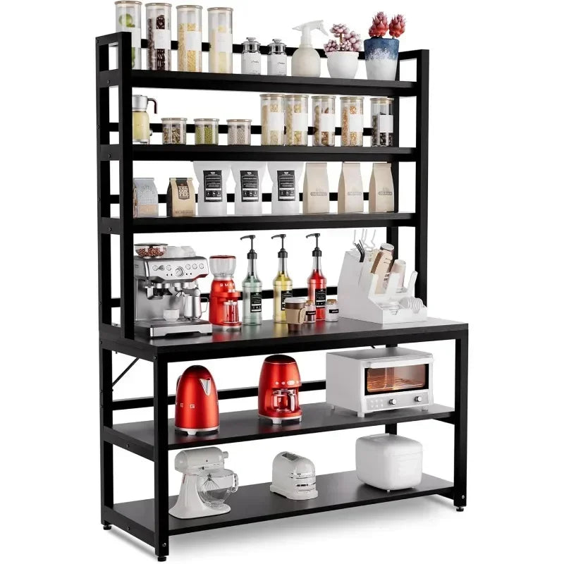 Large Bakers Rack for Kitchens, 6 Tiers  Stand with Hutch & Storage, Freestanding Tall Organizer