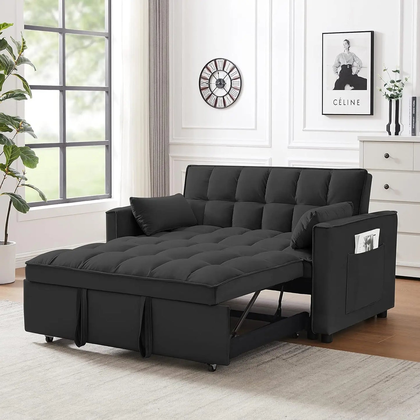 Modern Convertible Sleeper Sofa Bed, Seat Lounge Sofa w/Reclining Backrest