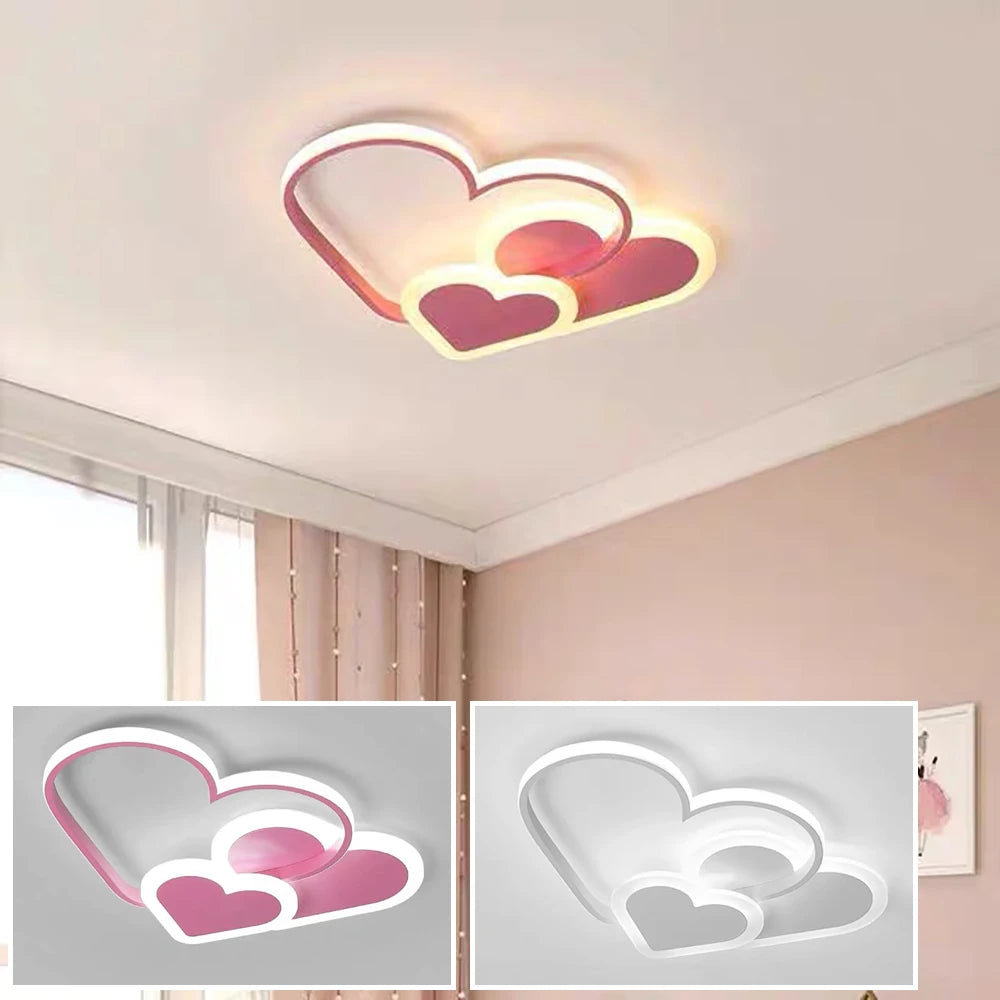 Children Room Ceiling Spotlight Heart Shaped Light Pink Girl Lamp W/Remote