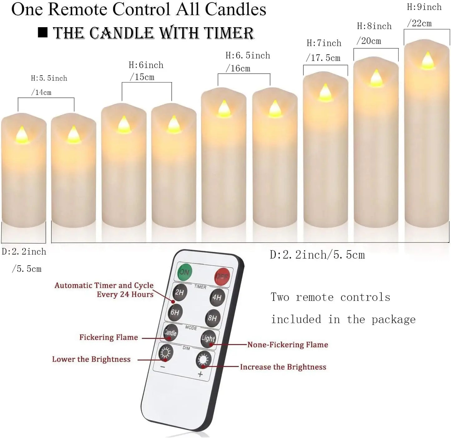 LED Candles Flameless Candles Set of 9 Real Wax Pillar Flickering Battery Candles With 10 key Remote Control Timer 300 Hours