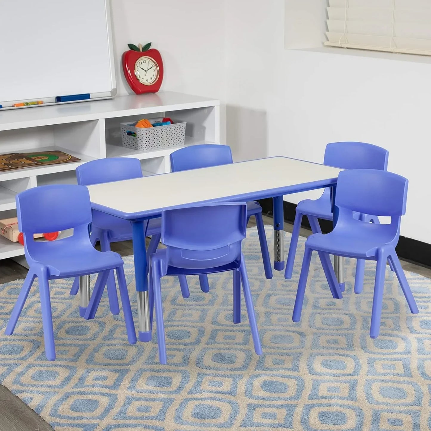 Furniture Emmy Adjustable Classroom Activity Table with 6 Stackable Chairs,